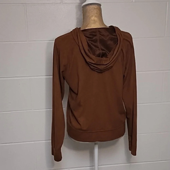 Rusty Brown Soft Comfy Faux Suede Hoodie Zip Front Jacket Med 8/10 - Picture 2 of 11